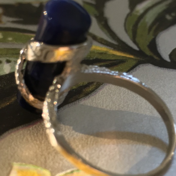 Vintage Criss Cross Ring With Lapis Bar - Picture 3 of 4
